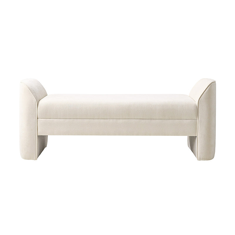 Banc de rangement capitonné en chenille moderne de 145 cm avec bords passepoilés, accoudoirs et coussin en mousse | Gris / Beige / Sauge / Noir | Simple