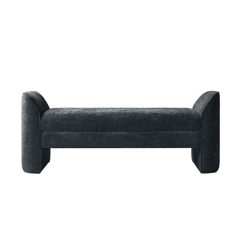 Banc de rangement capitonné en chenille moderne de 145 cm avec bords passepoilés, accoudoirs et coussin en mousse | Gris / Beige / Sauge / Noir | Simple
