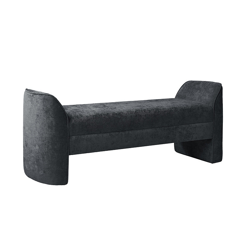 Banc de rangement capitonné en chenille moderne de 145 cm avec bords passepoilés, accoudoirs et coussin en mousse | Gris / Beige / Sauge / Noir | Simple