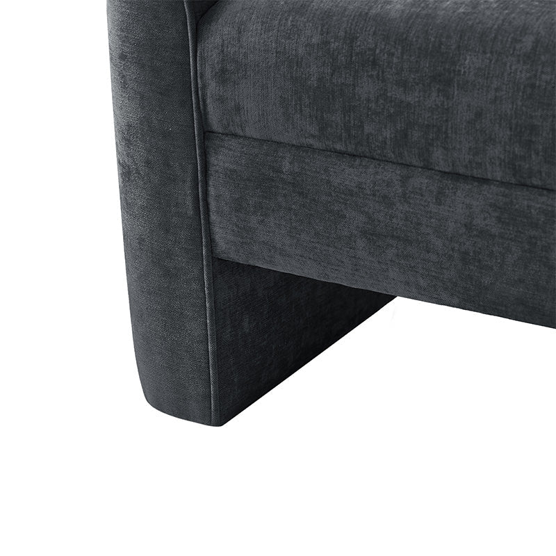 Banc de rangement capitonné en chenille moderne de 145 cm avec bords passepoilés, accoudoirs et coussin en mousse | Gris / Beige / Sauge / Noir | Simple