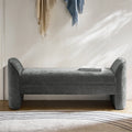 Banc de rangement capitonné en chenille moderne de 145 cm avec bords passepoilés, accoudoirs et coussin en mousse | Gris / Beige / Sauge / Noir | Simple
