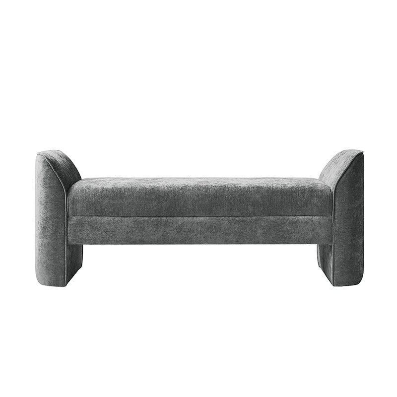 Banc de rangement capitonné en chenille moderne de 145 cm avec bords passepoilés, accoudoirs et coussin en mousse | Gris / Beige / Sauge / Noir | Simple