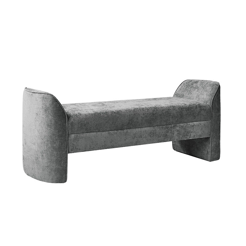 Banc de rangement capitonné en chenille moderne de 145 cm avec bords passepoilés, accoudoirs et coussin en mousse | Gris / Beige / Sauge / Noir | Simple