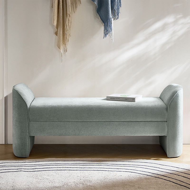 Banc de rangement capitonné en chenille moderne de 145 cm avec bords passepoilés, accoudoirs et coussin en mousse | Gris / Beige / Sauge / Noir | Simple