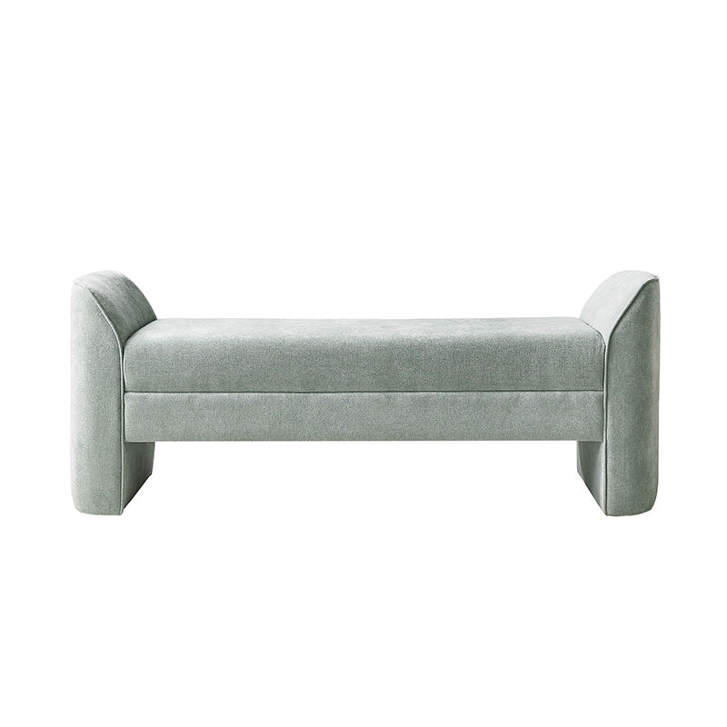 Banc de rangement capitonné en chenille moderne de 145 cm avec bords passepoilés, accoudoirs et coussin en mousse | Gris / Beige / Sauge / Noir | Simple