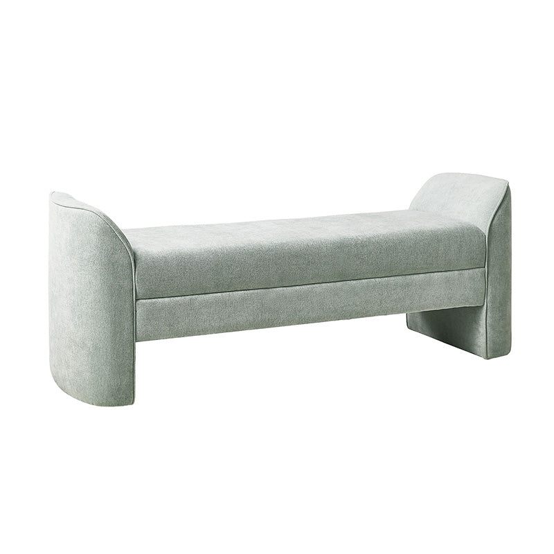 Banc de rangement capitonné en chenille moderne de 145 cm avec bords passepoilés, accoudoirs et coussin en mousse | Gris / Beige / Sauge / Noir | Simple