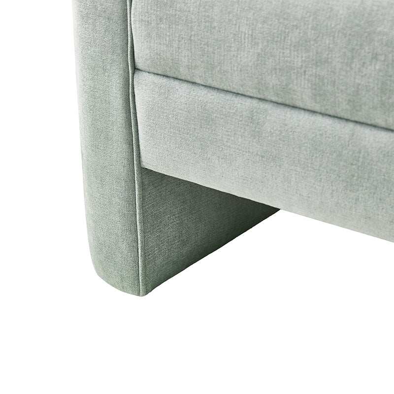 Banc de rangement capitonné en chenille moderne de 145 cm avec bords passepoilés, accoudoirs et coussin en mousse | Gris / Beige / Sauge / Noir | Simple