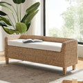 Banc de rangement en rotin à couvercle relevable avec coussin rembourré, accoudoirs et pieds effilés en bois massif | Naturel | Individuel