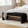 Banc en bois massif en H avec coussins cylindriques ronds amovibles et pieds en bois massif | Noir / Sauge / Jaune | Simple