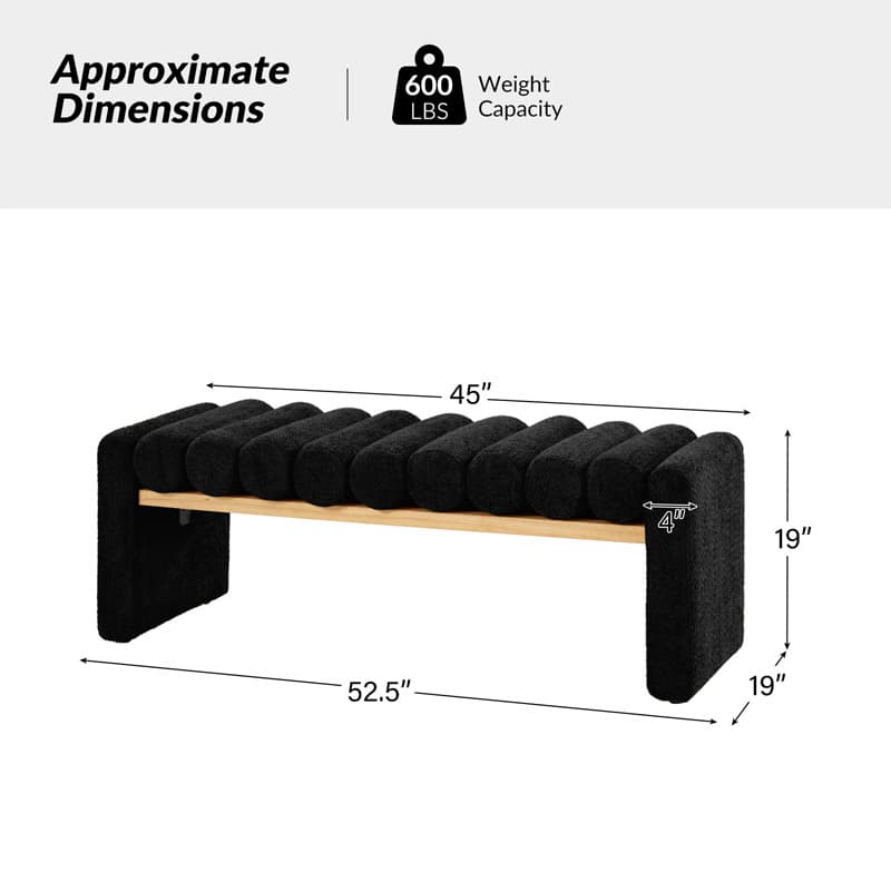 Banc en bois massif en H avec coussins cylindriques ronds amovibles et pieds en bois massif | Noir / Sauge / Jaune | Simple