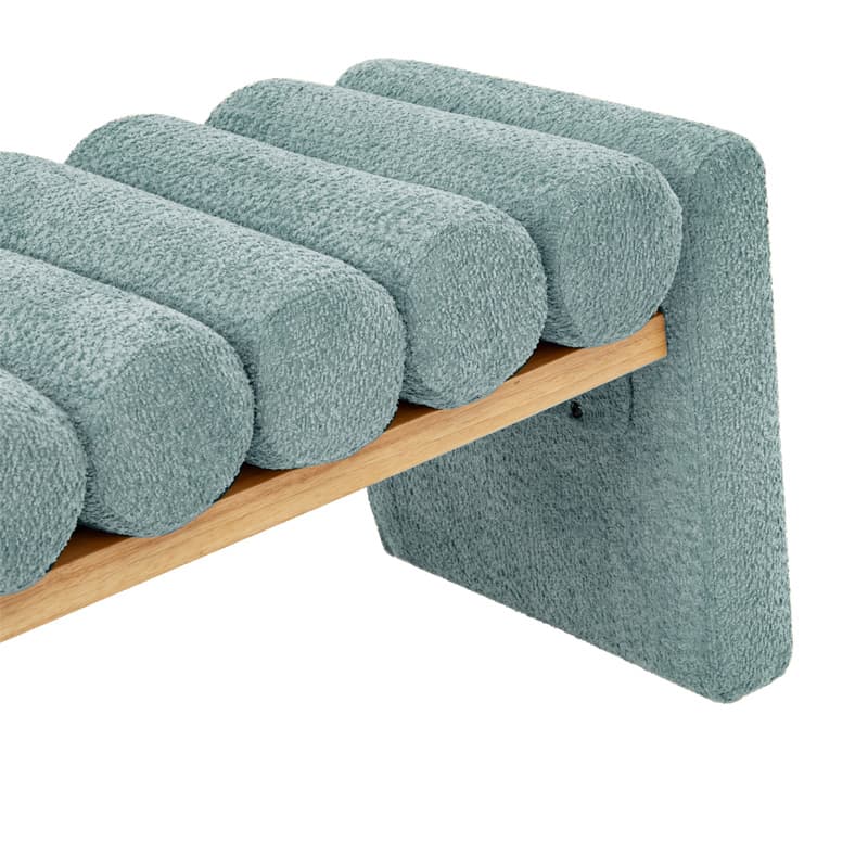 Banc en bois massif en H avec coussins cylindriques ronds amovibles et pieds en bois massif | Noir / Sauge / Jaune | Simple