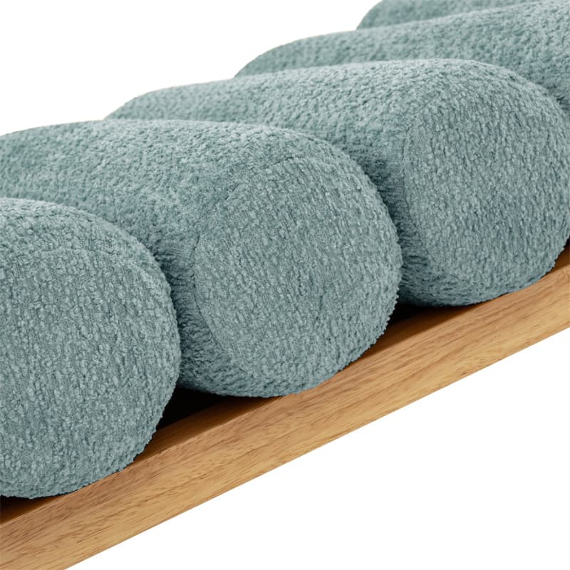 Banc en bois massif en H avec coussins cylindriques ronds amovibles et pieds en bois massif | Noir / Sauge / Jaune | Simple