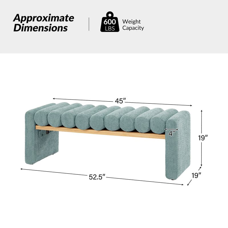 Banc en bois massif en H avec coussins cylindriques ronds amovibles et pieds en bois massif | Noir / Sauge / Jaune | Simple