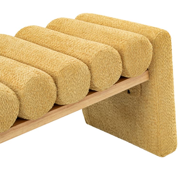 Banc en bois massif en H avec coussins cylindriques ronds amovibles et pieds en bois massif | Noir / Sauge / Jaune | Simple