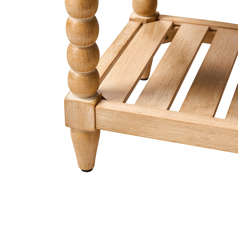 Banc rembourré avec garniture cloutée, assise en mousse, pieds tournés en bois massif et étagère de rangement à lattes | Ivoire / Rayures / Bleu | Individuel
