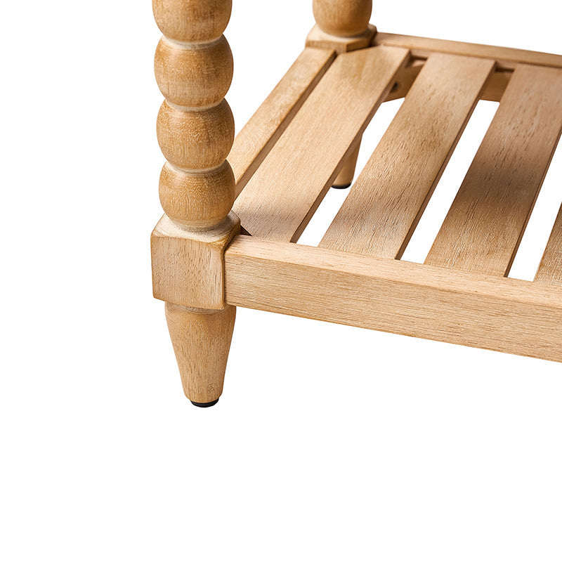 Banc rembourré avec garniture cloutée, assise en mousse, pieds tournés en bois massif et étagère de rangement à lattes | Ivoire / Rayures / Bleu | Individuel