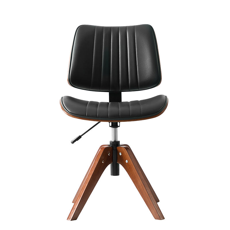 Chaise de bureau capitonnée Mid-Century à dossier canalisé avec cadre en bois courbé et pivotant à 360° | Noir / Ivoire | Siège unique