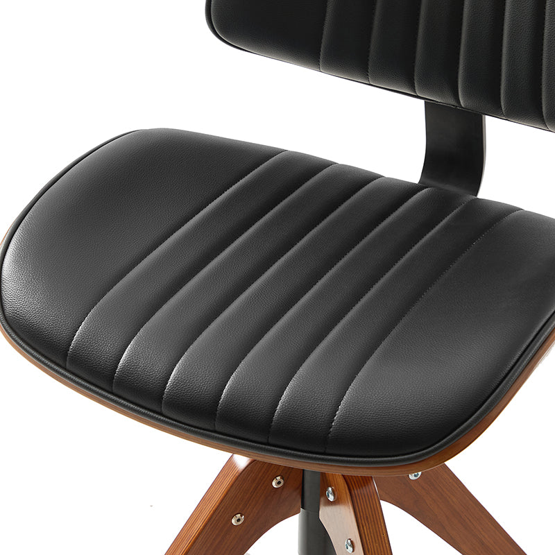Chaise de bureau capitonnée Mid-Century à dossier canalisé avec cadre en bois courbé et pivotant à 360° | Noir / Ivoire | Siège unique