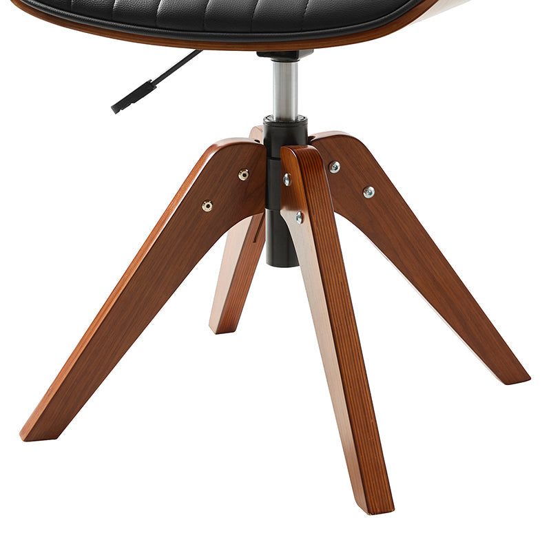 Chaise de bureau capitonnée Mid-Century à dossier canalisé avec cadre en bois courbé et pivotant à 360° | Noir / Ivoire | Siège unique