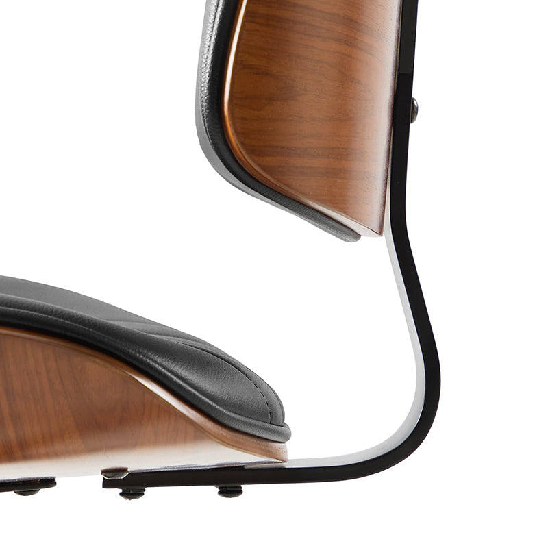 Chaise de bureau capitonnée Mid-Century à dossier canalisé avec cadre en bois courbé et pivotant à 360° | Noir / Ivoire | Siège unique