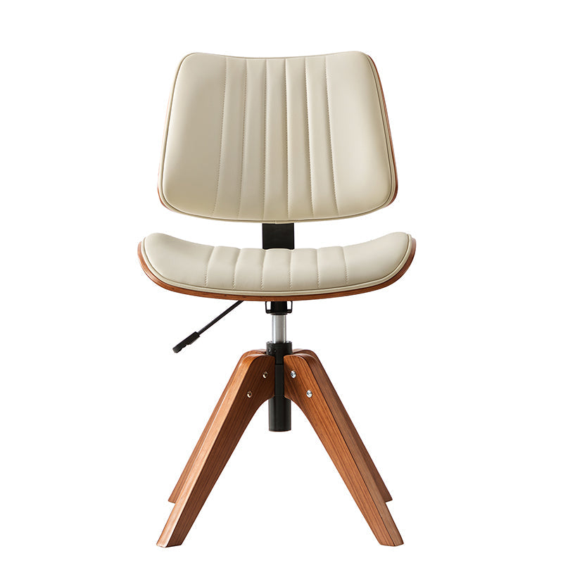 Chaise de bureau capitonnée Mid-Century à dossier canalisé avec cadre en bois courbé et pivotant à 360° | Noir / Ivoire | Siège unique