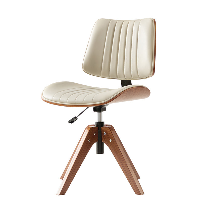 Chaise de bureau capitonnée Mid-Century à dossier canalisé avec cadre en bois courbé et pivotant à 360° | Noir / Ivoire | Siège unique