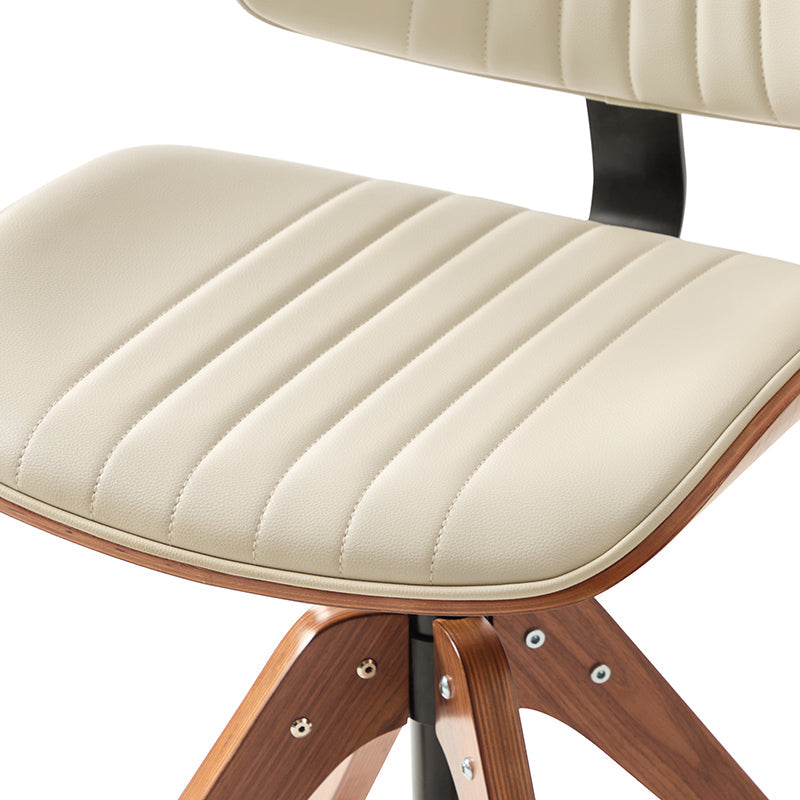 Chaise de bureau capitonnée Mid-Century à dossier canalisé avec cadre en bois courbé et pivotant à 360° | Noir / Ivoire | Siège unique