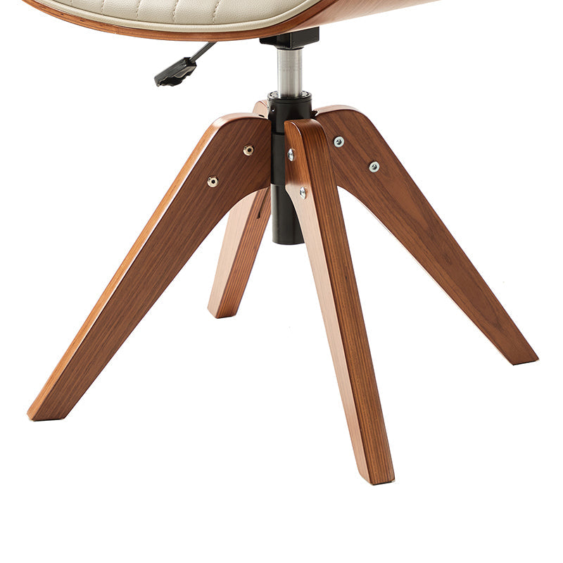 Chaise de bureau capitonnée Mid-Century à dossier canalisé avec cadre en bois courbé et pivotant à 360° | Noir / Ivoire | Siège unique