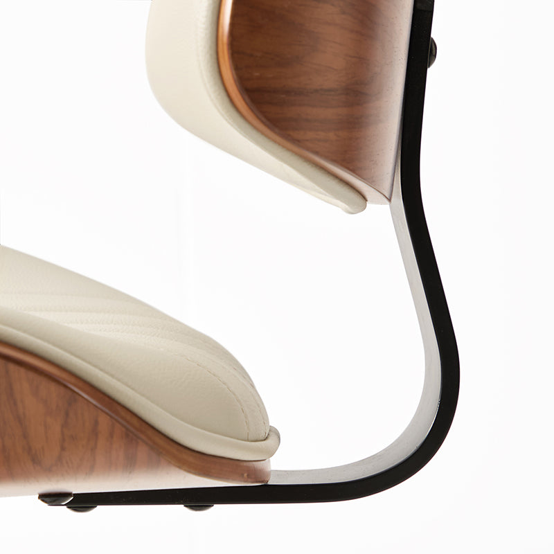 Chaise de bureau capitonnée Mid-Century à dossier canalisé avec cadre en bois courbé et pivotant à 360° | Noir / Ivoire | Siège unique