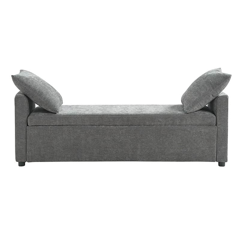 Banc de rangement capitonné avec 2 oreillers décoratifs, accoudoirs et pieds en plastique noir | Beige / Bleu marine / Sarcelle / Lin / Gris / Anthracite / Taupe / Marron | Simple