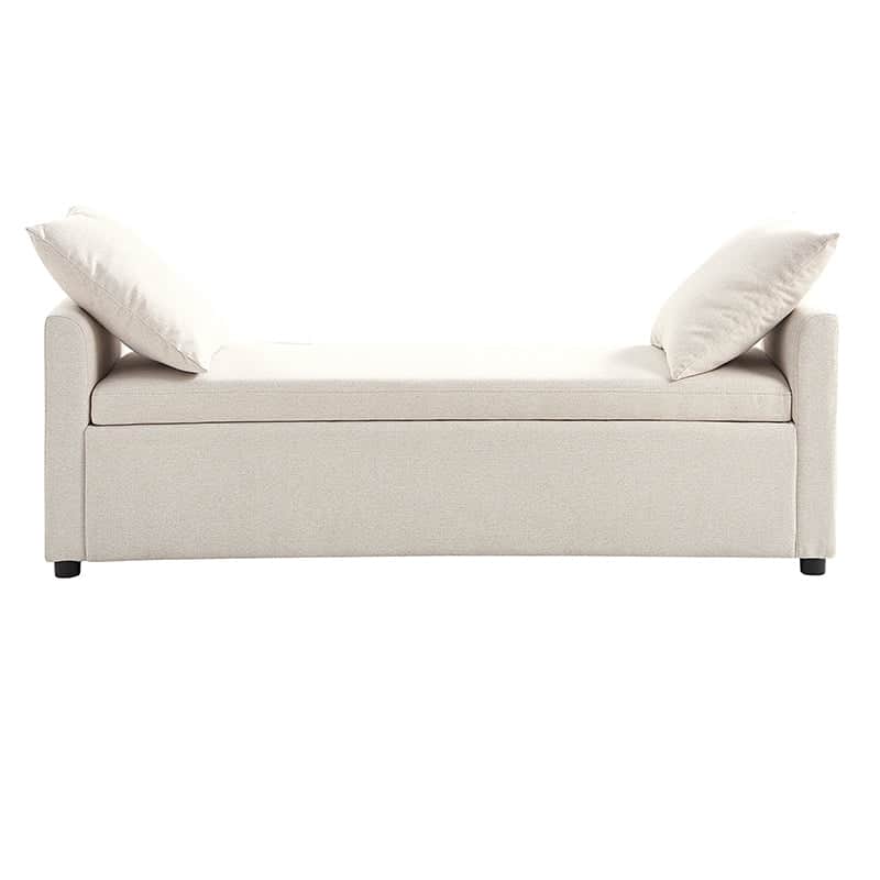 Banc de rangement capitonné avec 2 oreillers décoratifs, accoudoirs et pieds en plastique noir | Beige / Bleu marine / Sarcelle / Lin / Gris / Anthracite / Taupe / Marron | Simple