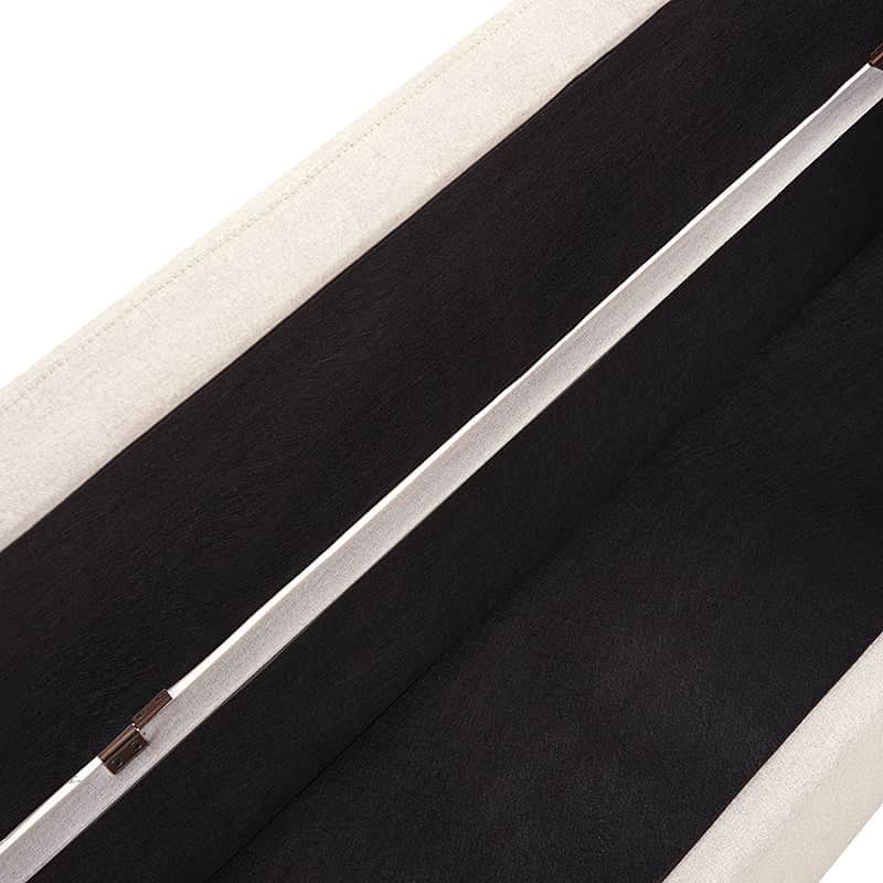 Banc de rangement capitonné avec 2 oreillers décoratifs, accoudoirs et pieds en plastique noir | Beige / Bleu marine / Sarcelle / Lin / Gris / Anthracite / Taupe / Marron | Simple