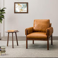 Fauteuil en cuir synthétique avec coussins de dossier et d'accoudoirs amovibles, assise à ressorts ondulés et pieds en bois massif de noyer | Camel | Siège unique