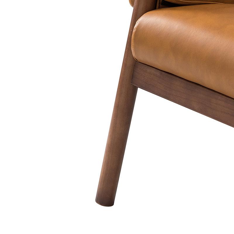 Fauteuil en cuir synthétique avec coussins de dossier et d'accoudoirs amovibles, assise à ressorts ondulés et pieds en bois massif de noyer | Camel | Siège unique