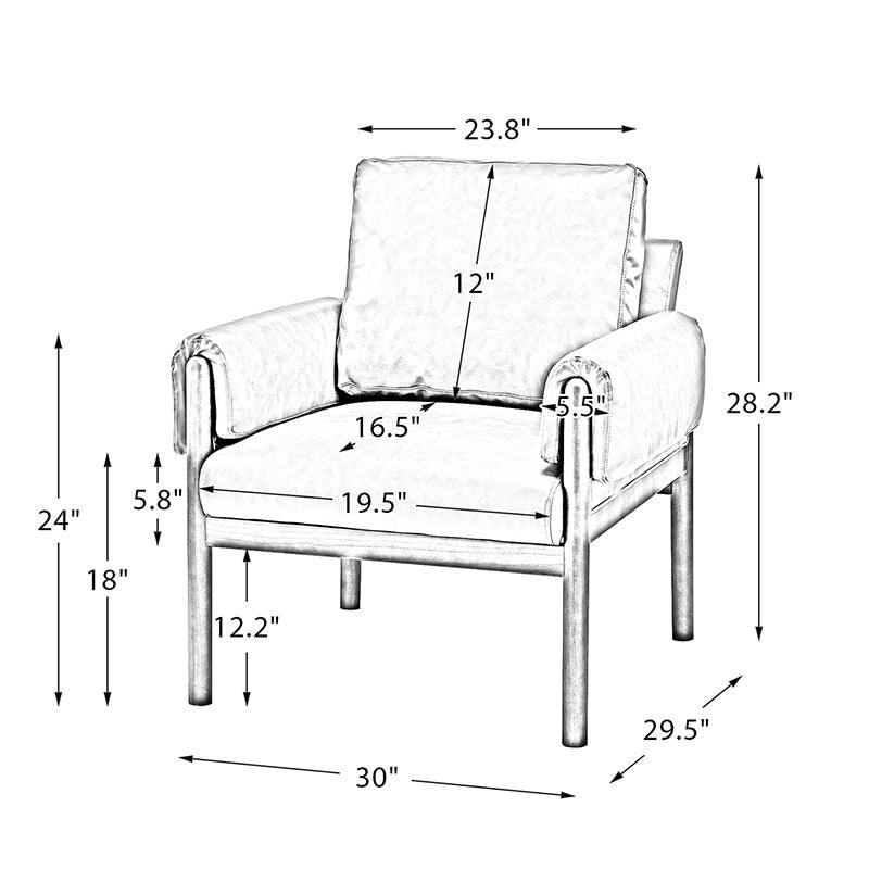 Fauteuil en cuir synthétique avec coussins de dossier et d'accoudoirs amovibles, assise à ressorts ondulés et pieds en bois massif de noyer | Camel | Siège unique