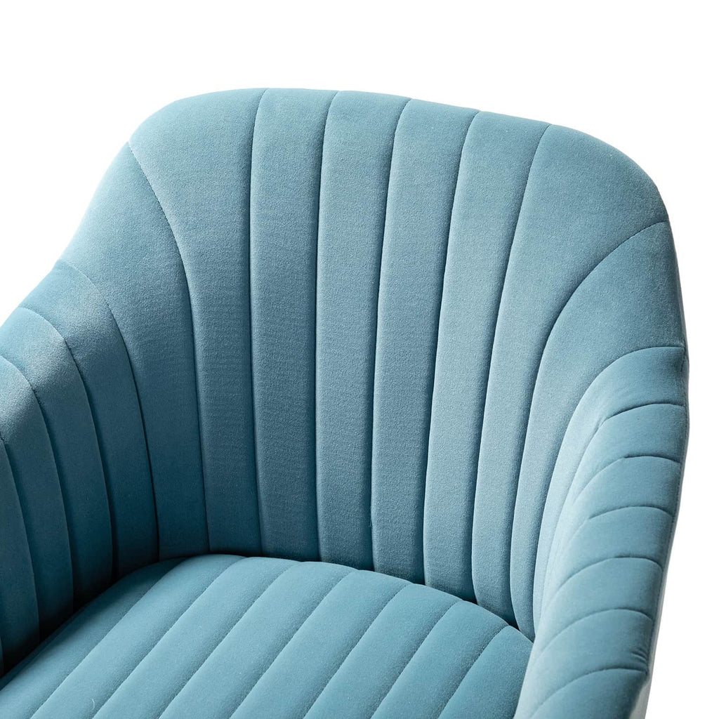 Chaise de bureau en velours matelassé avec dossier ouvert, hauteur réglable et base en métal doré à 5 branches | sarcelle / rose / havane / vert / noir / bleu / violet / gris / ivoire / marine / fuchsia | siège unique