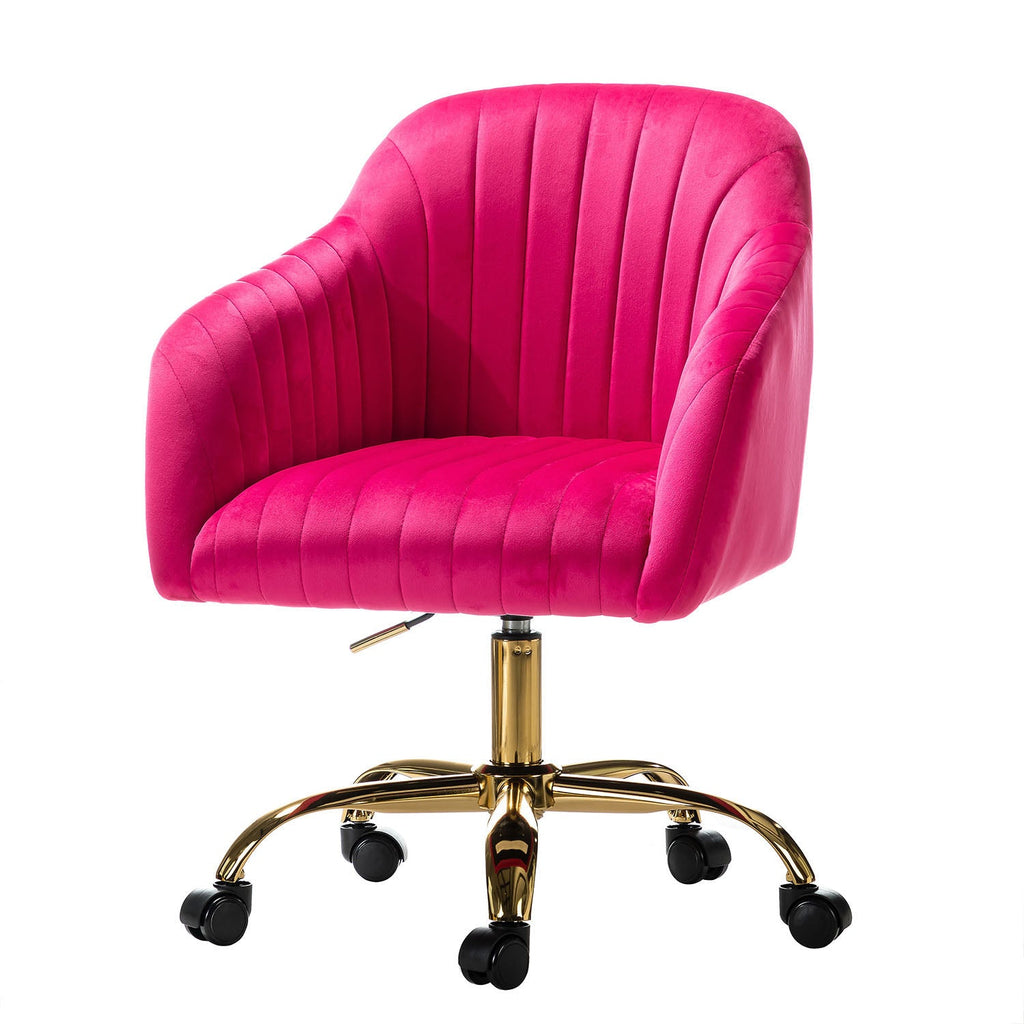 Chaise de bureau en velours matelassé avec dossier ouvert, hauteur réglable et base en métal doré à 5 branches | sarcelle / rose / havane / vert / noir / bleu / violet / gris / ivoire / marine / fuchsia | siège unique