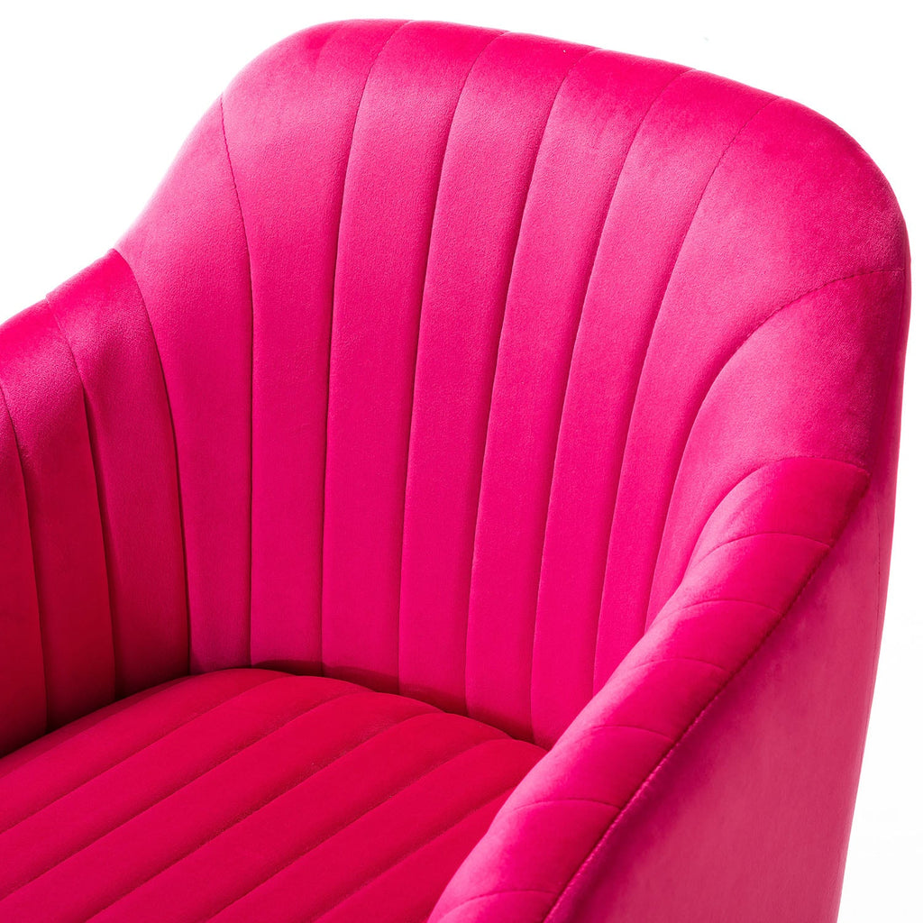 Chaise de bureau en velours matelassé avec dossier ouvert, hauteur réglable et base en métal doré à 5 branches | sarcelle / rose / havane / vert / noir / bleu / violet / gris / ivoire / marine / fuchsia | siège unique