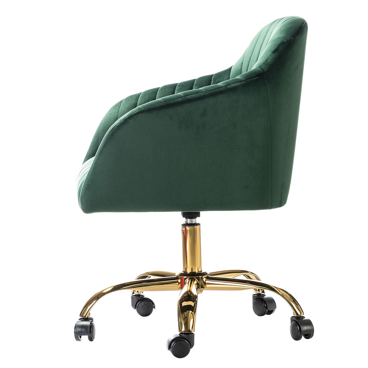 Chaise de bureau en velours matelassé avec dossier ouvert, hauteur réglable et base en métal doré à 5 branches | sarcelle / rose / havane / vert / noir / bleu / violet / gris / ivoire / marine / fuchsia | siège unique