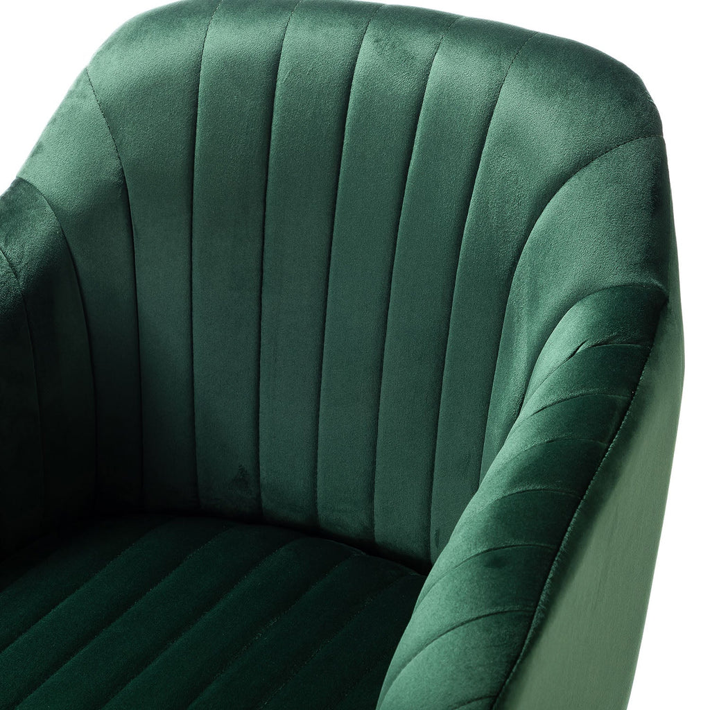 Chaise de bureau en velours matelassé avec dossier ouvert, hauteur réglable et base en métal doré à 5 branches | sarcelle / rose / havane / vert / noir / bleu / violet / gris / ivoire / marine / fuchsia | siège unique