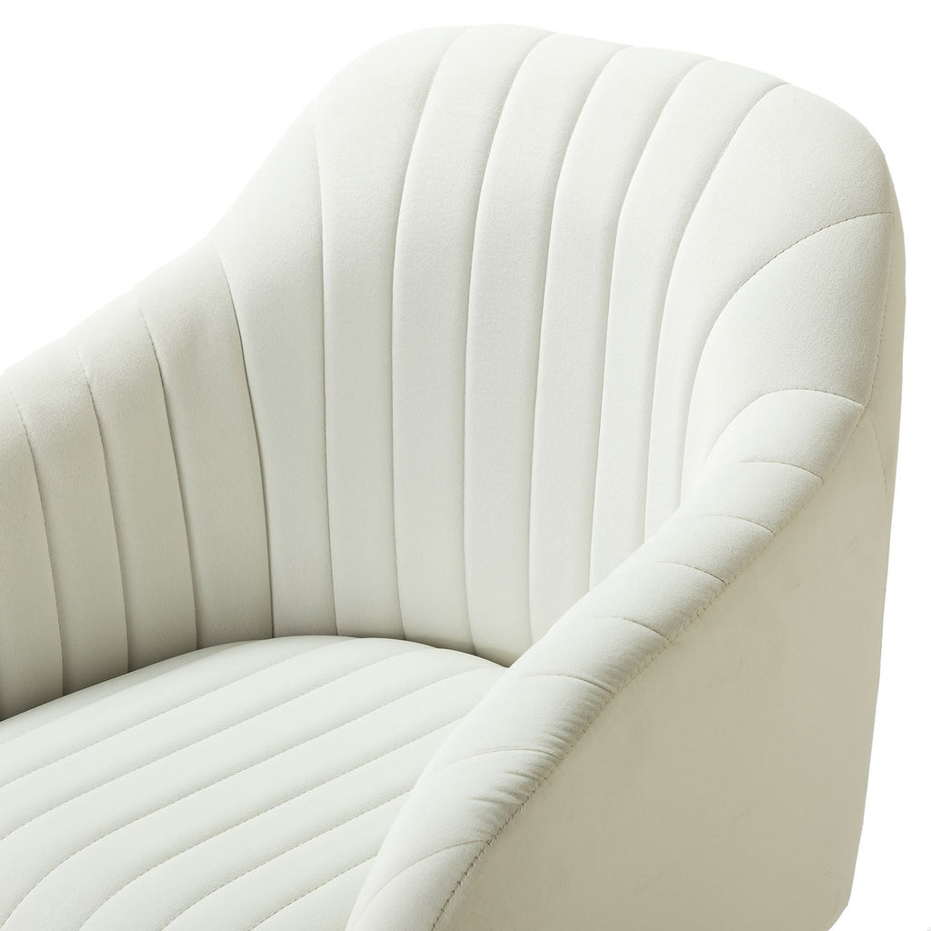 Chaise de bureau en velours matelassé avec dossier ouvert, hauteur réglable et base en métal doré à 5 branches | sarcelle / rose / havane / vert / noir / bleu / violet / gris / ivoire / marine / fuchsia | siège unique