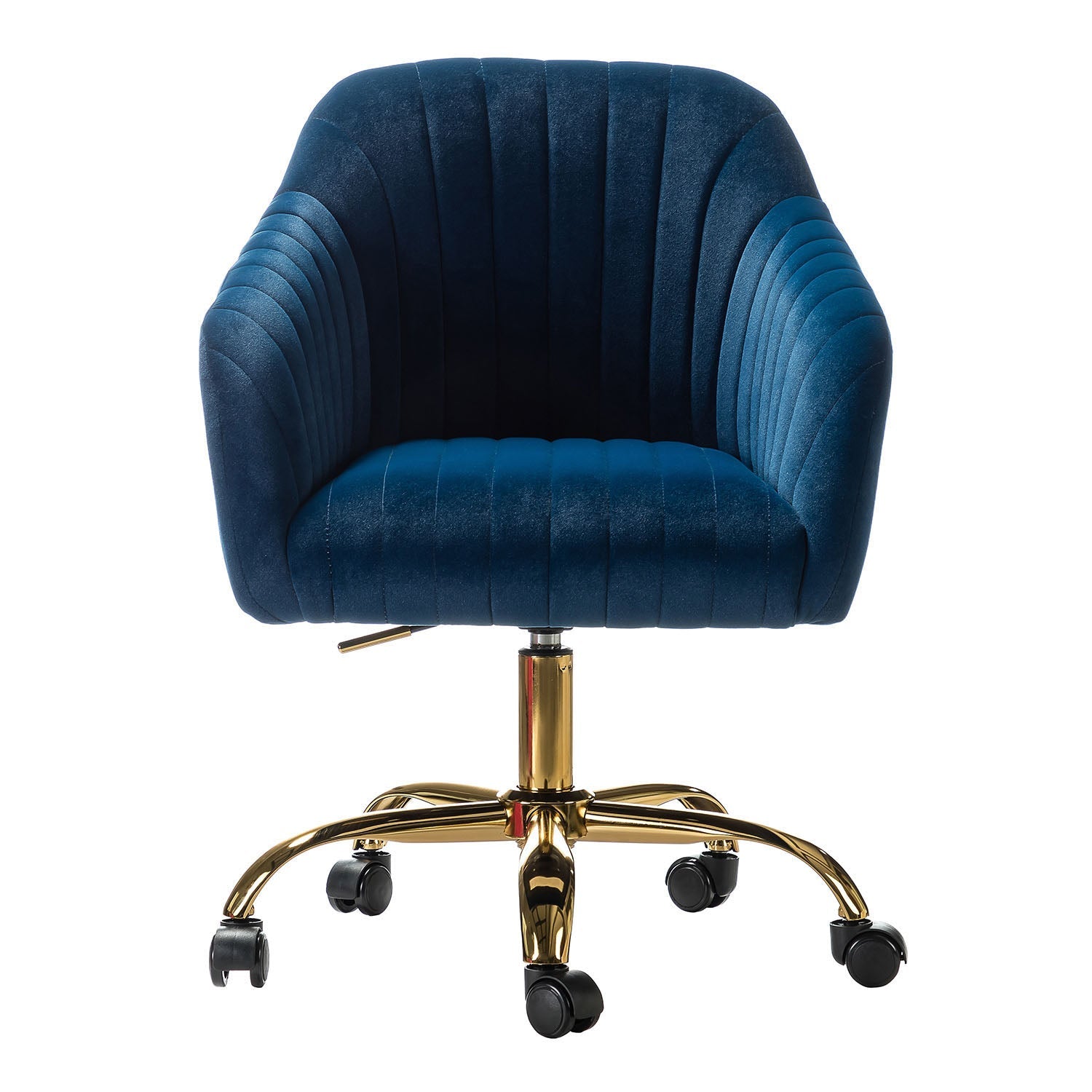 Chaise de bureau en velours matelassé avec dossier ouvert, hauteur réglable et base en métal doré à 5 branches | sarcelle / rose / havane / vert / noir / bleu / violet / gris / ivoire / marine / fuchsia | siège unique