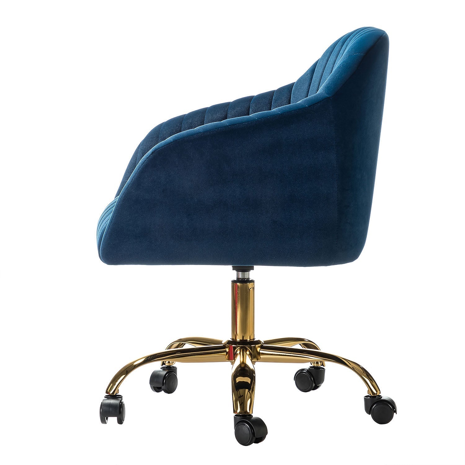 Chaise de bureau en velours matelassé avec dossier ouvert, hauteur réglable et base en métal doré à 5 branches | sarcelle / rose / havane / vert / noir / bleu / violet / gris / ivoire / marine / fuchsia | siège unique