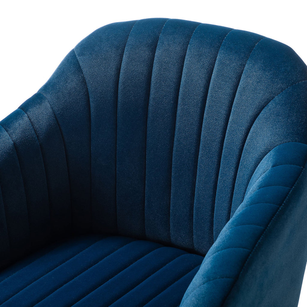Chaise de bureau en velours matelassé avec dossier ouvert, hauteur réglable et base en métal doré à 5 branches | sarcelle / rose / havane / vert / noir / bleu / violet / gris / ivoire / marine / fuchsia | siège unique