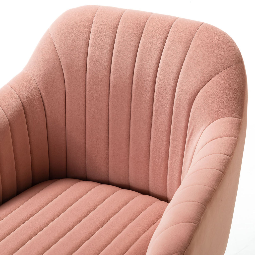Chaise de bureau en velours matelassé avec dossier ouvert, hauteur réglable et base en métal doré à 5 branches | sarcelle / rose / havane / vert / noir / bleu / violet / gris / ivoire / marine / fuchsia | siège unique
