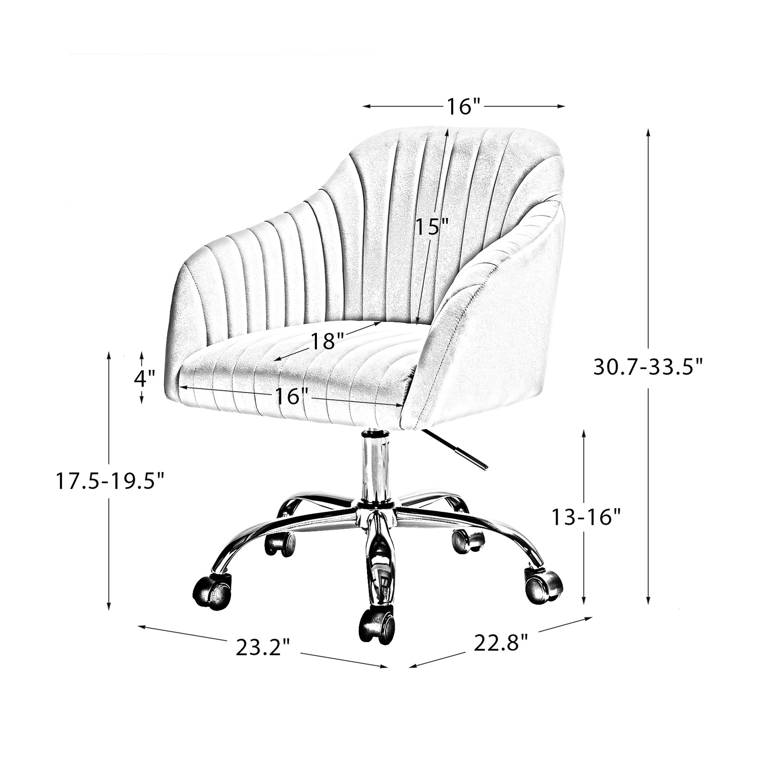 Chaise de bureau en velours matelassé avec dossier ouvert, hauteur réglable et base en métal doré à 5 branches | sarcelle / rose / havane / vert / noir / bleu / violet / gris / ivoire / marine / fuchsia | siège unique