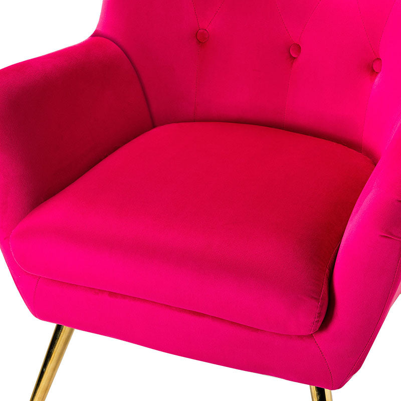 Fauteuil à oreilles en velours capitonné avec accoudoirs évasés, rembourrage en mousse et pieds en métal doré | Bleu marine / Orange / Moutarde / Sarcelle / Noir / Ivoire / Vert / Havane / Sauge / Bleu / Fuchsia | Siège unique