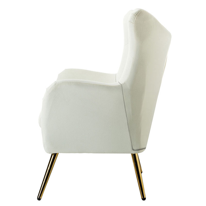 Fauteuil à oreilles en velours capitonné avec accoudoirs évasés, rembourrage en mousse et pieds en métal doré | Bleu marine / Orange / Moutarde / Sarcelle / Noir / Ivoire / Vert / Havane / Sauge / Bleu / Fuchsia | Siège unique