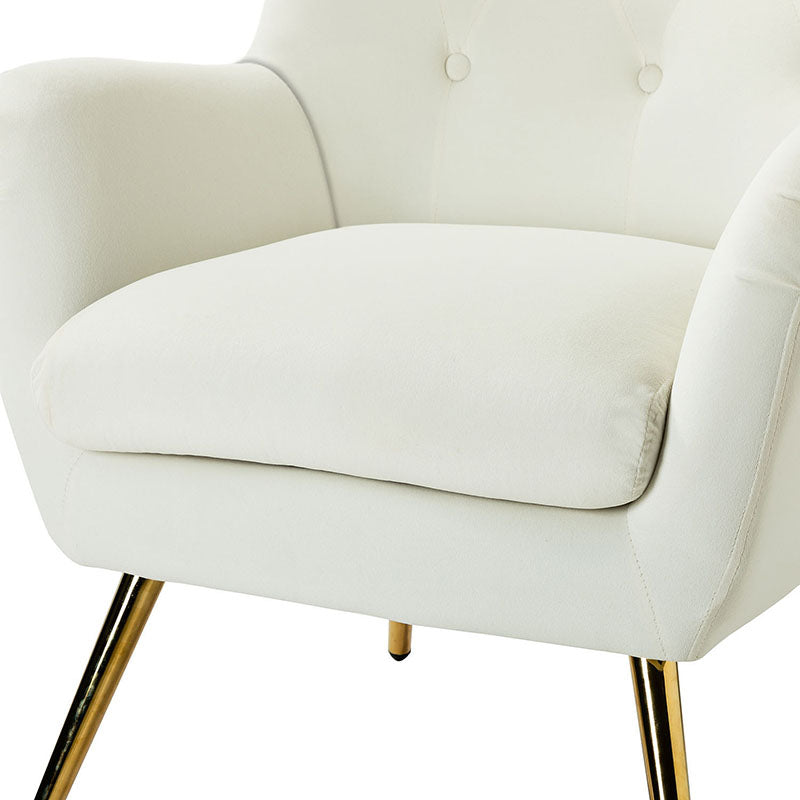 Fauteuil à oreilles en velours capitonné avec accoudoirs évasés, rembourrage en mousse et pieds en métal doré | Bleu marine / Orange / Moutarde / Sarcelle / Noir / Ivoire / Vert / Havane / Sauge / Bleu / Fuchsia | Siège unique