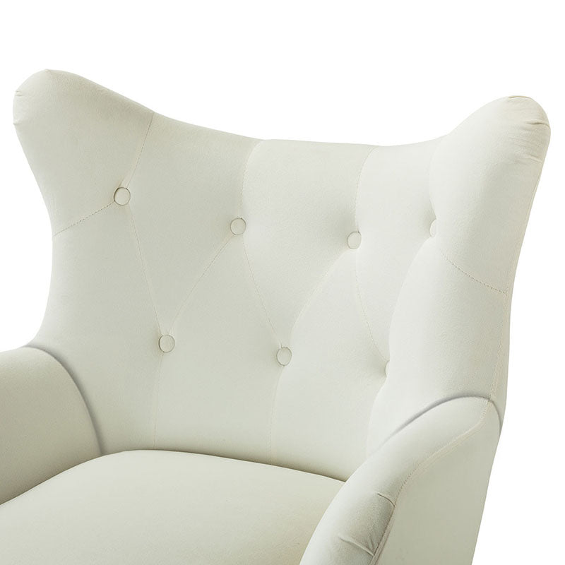 Fauteuil à oreilles en velours capitonné avec accoudoirs évasés, rembourrage en mousse et pieds en métal doré | Bleu marine / Orange / Moutarde / Sarcelle / Noir / Ivoire / Vert / Havane / Sauge / Bleu / Fuchsia | Siège unique